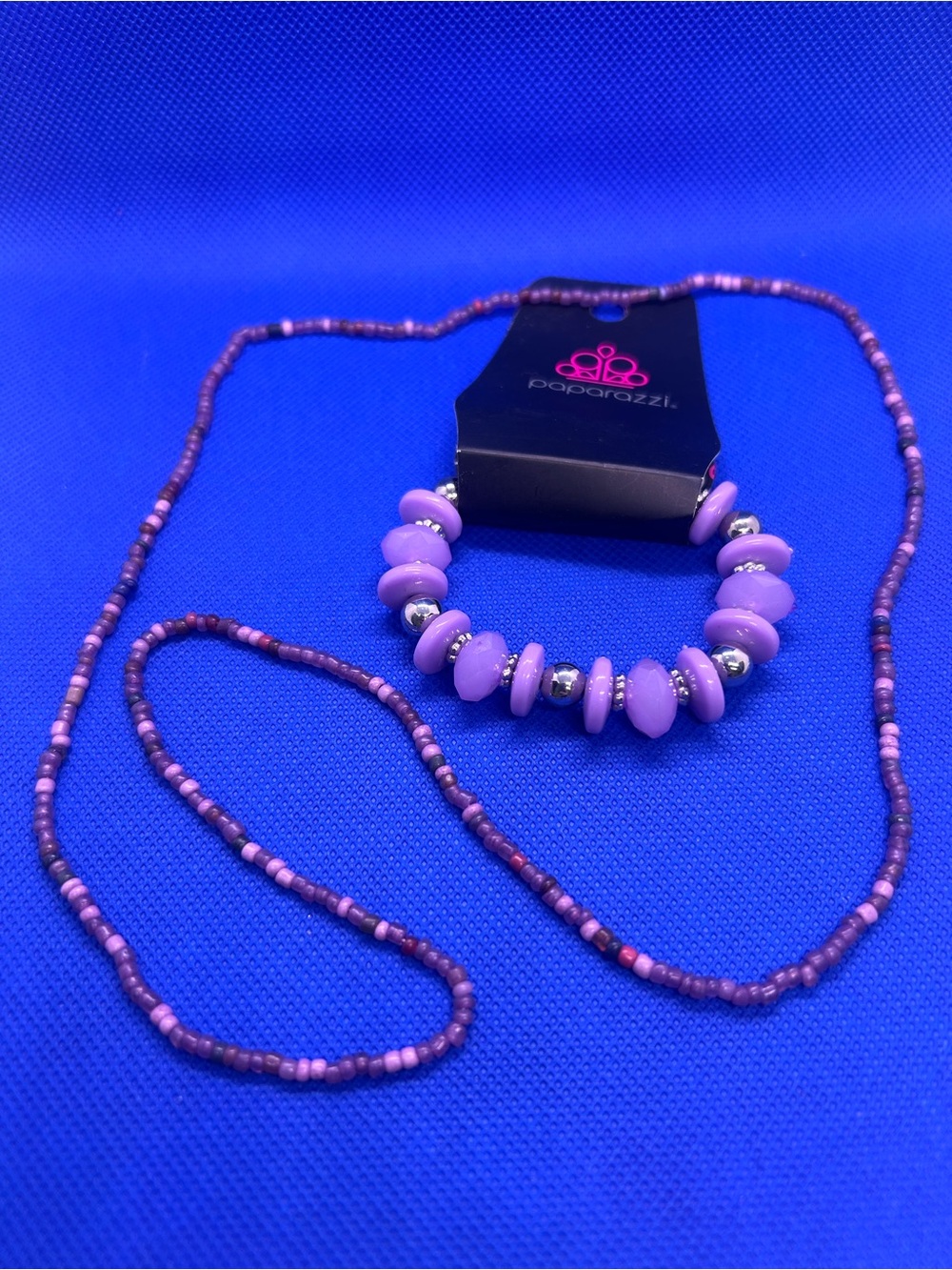 Lavender Long Beaded Necklace and Paparazzi Bracelet Set